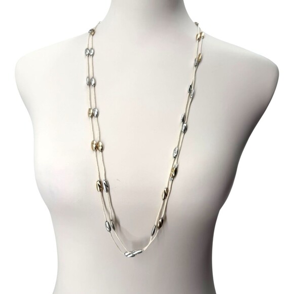 J Jill Layered Necklace Silver Gold Beaded Coastal Treasures Station Adjustable - Picture 9 of 15